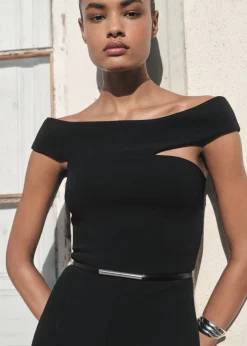 Long jumpsuit with asymmetrical nec><noscript><img width=