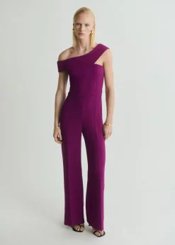 MANGO Long jumpsuit with asymmetrical nec Medium purple Online