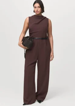 Long jumpsuit with draped neck and><noscript><img width=