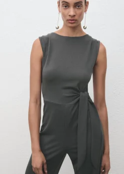 MANGO Long jumpsuit with knot Charcoal Sale