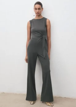 MANGO Long jumpsuit with knot Charcoal Sale