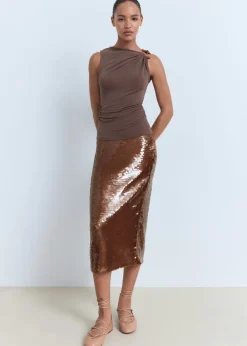 MANGO Lurex knitted top with crossed back Lt pastel brown