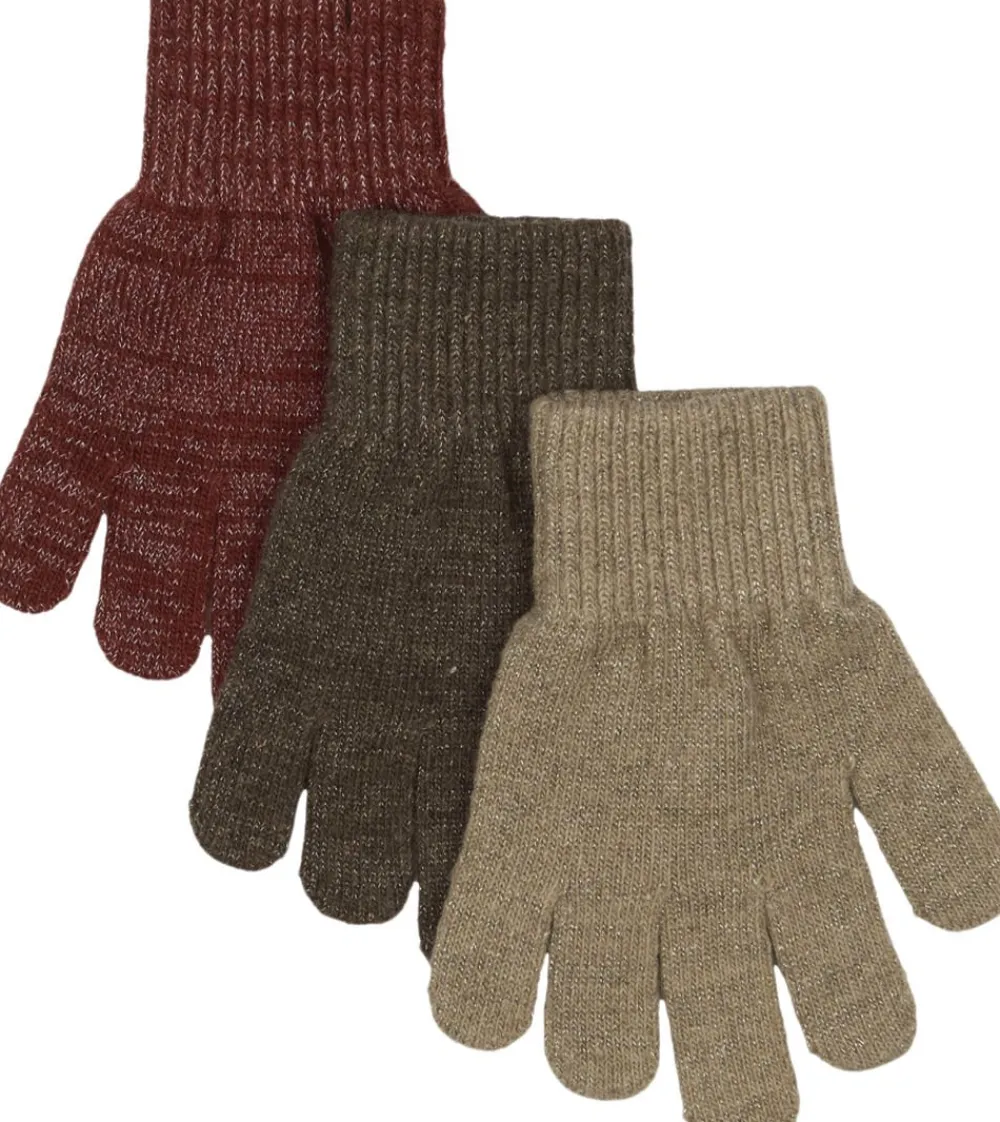 Mikk-Line Magic Gloves 3 Pack w. Lurex Apple butter-choc Online