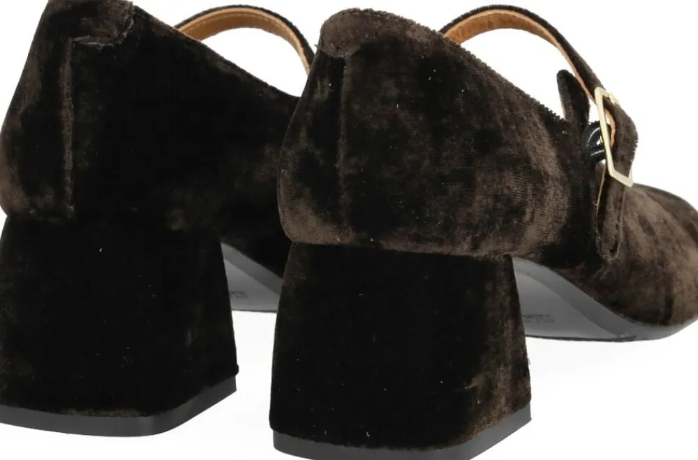 ANGULUS Mary Jane i blød velour med skulptu 3466 brown