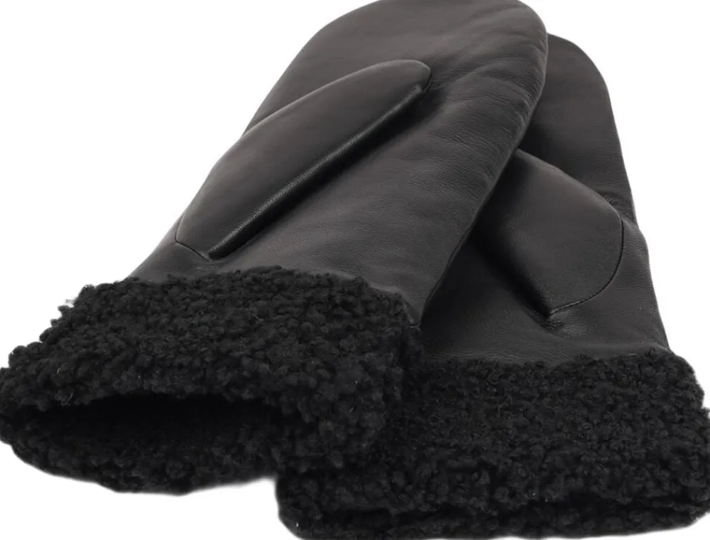 Lovelies MATERA - FEMININE LEATHER MITTENS W/ CURLY SHEARLING Black Outlet