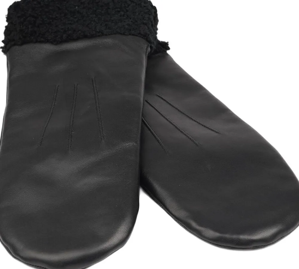 Lovelies MATERA - FEMININE LEATHER MITTENS W/ CURLY SHEARLING Black Outlet
