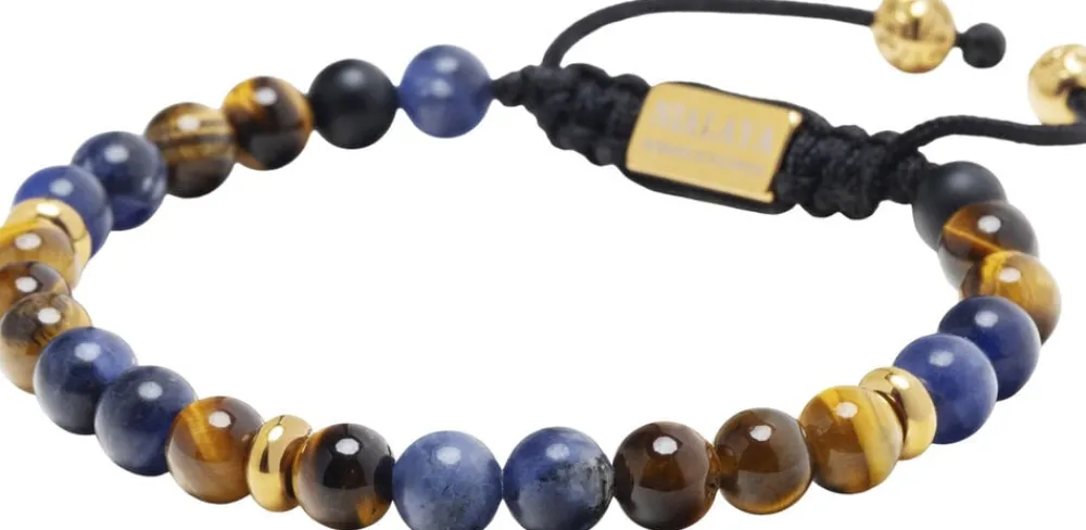 Men's Beaded Bracelet with Dumortierite, Brown Tiger Eye and>Nialaya Sale