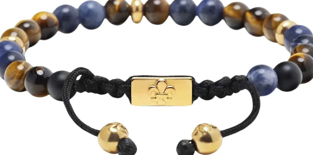 Men's Beaded Bracelet with Dumortierite, Brown Tiger Eye and>Nialaya Sale