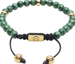 Nialaya Men's Beaded Bracelet with Malachite and Gold Plating Green Online