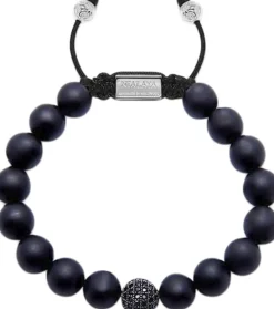 Nialaya Men's Beaded Bracelet with CZ Diamond & Matte Onyx