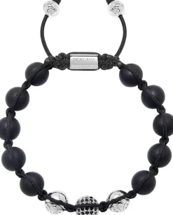 Nialaya Men's Beaded Bracelet with Matte Onyx and Silver