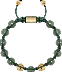 Men's Beaded Bracelet with Matte Green, Glossy Green Ceramic & Silver><noscript><img width=