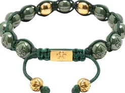 Men's Beaded Bracelet with Matte Green, Glossy Green Ceramic & Silver><noscript><img width=