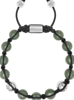 Men's Beaded Bracelet with Matte Green, Glossy Green Ceramic & Silver><noscript><img width=