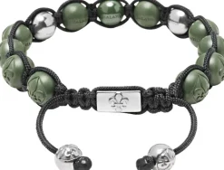 Men's Beaded Bracelet with Matte Green, Glossy Green Ceramic & Silver><noscript><img width=