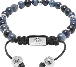 Men's Beaded Bracelet With Dumortierite And Silver><noscript><img width=