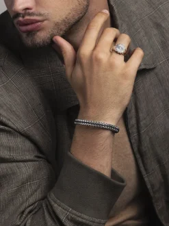 Nialaya Men's Black Woven 8mm Box Chain Bracelet in Silver Black / silver Discount