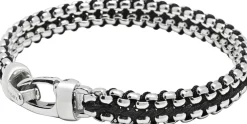 Nialaya Men's Black Woven 8mm Box Chain Bracelet in Silver Black / silver Discount