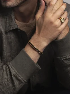 Nialaya Men's Black Woven 8mm Box Chain Bracelet in Gold