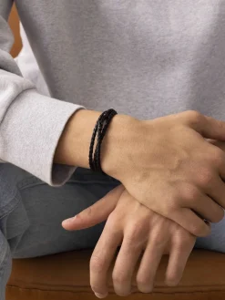 Men's Black Wrap Around Leather Bracelet><noscript><img width=