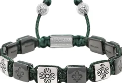 Nialaya Men's Ceramic Flatbead Bracelet in Green and Silver