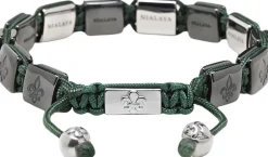 Nialaya Men's Ceramic Flatbead Bracelet in Green and Silver