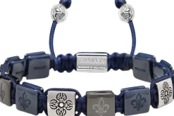 Nialaya Men's Ceramic Flatbead Bracelet in Blue and Silver