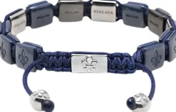 Nialaya Men's Ceramic Flatbead Bracelet in Blue and Silver