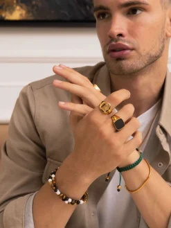 Nialaya Men's Signet Ring with Onyx Gold New