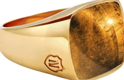 Nialaya Men's Gold Signet Ring with Brown Tiger Eye Gold and brown Sale