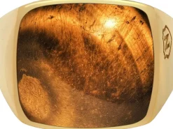 Nialaya Men's Gold Signet Ring with Brown Tiger Eye Gold and brown Sale