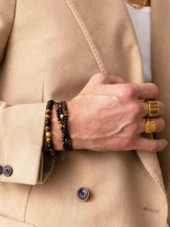 Nialaya Men's Gold Signet Ring with Brown Tiger Eye Gold and brown Sale