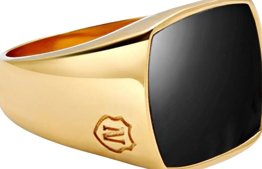 Nialaya Men's Signet Ring with Onyx Gold