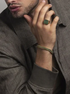 Nialaya Men's Green Woven 8mm Box Chain Bracelet in Gold