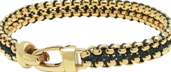 Nialaya Men's Green Woven 8mm Box Chain Bracelet in Gold