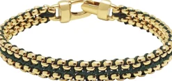 Nialaya Men's Green Woven 8mm Box Chain Bracelet in Gold