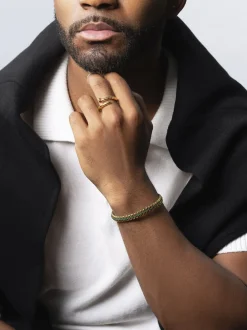 Nialaya Men's Green Woven 8mm Box Chain Bracelet in Gold