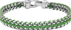 Nialaya Men's Green Woven 8mm Box Chain Bracelet in Silver