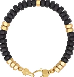 Nialaya Men's Hexagon Beaded Bracelet with Onyx and Gold