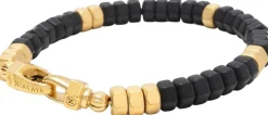 Nialaya Men's Hexagon Beaded Bracelet with Onyx and Gold