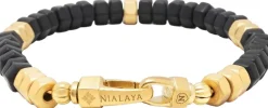 Nialaya Men's Hexagon Beaded Bracelet with Onyx and Gold