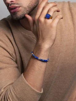 Men's Hexagon Beaded Bracelet with Lapis and Gold>Nialaya Hot
