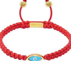 Nialaya Men's String Bracelet with Gold Evil Eye