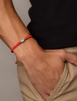 Nialaya Men's String Bracelet with Gold Evil Eye