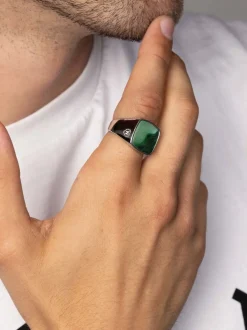 Nialaya Men's Signet Ring with African Turquoise Silver Online