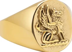 Nialaya Men's Stainless Steel Lion Crest Ring with Plating Gold Sale