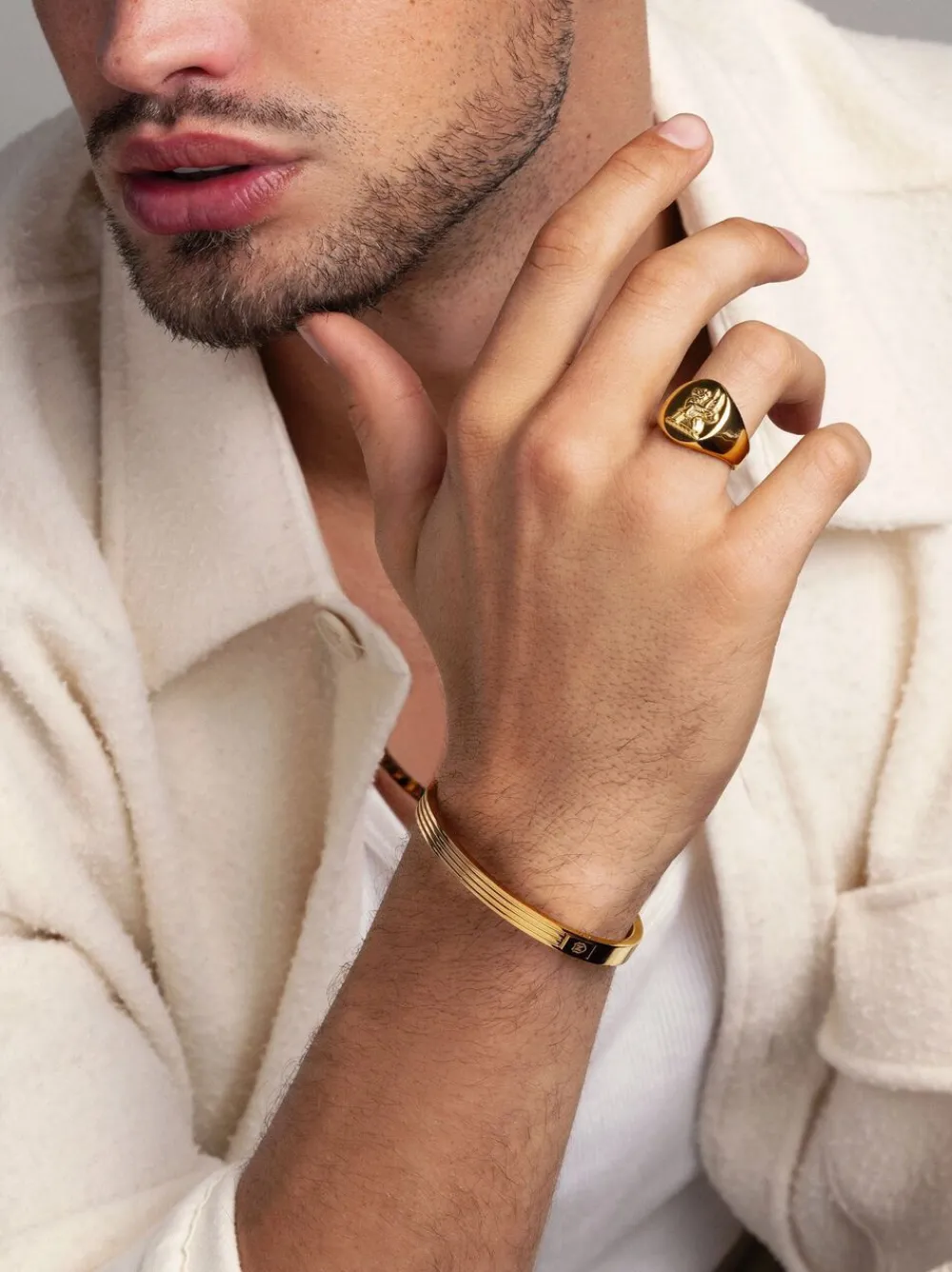 Nialaya Men's Stainless Steel Lion Crest Ring with Plating Gold Sale