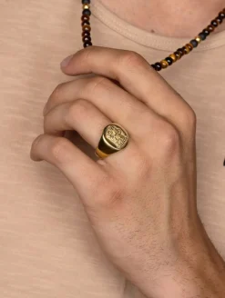 Nialaya Men's Stainless Steel Lion Crest Ring with Plating Gold Sale