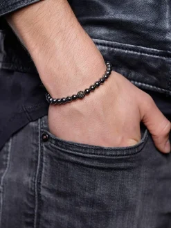 Men's Wristband with Hematite and CZ Diamond>Nialaya Best