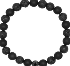 Nialaya Men's Wristband with Lava Stone, Matte Onyx and Logo B Black
